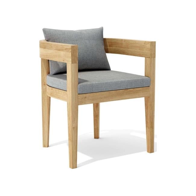 Natural Teak Outdoor Dining Chair with Gray Cushions