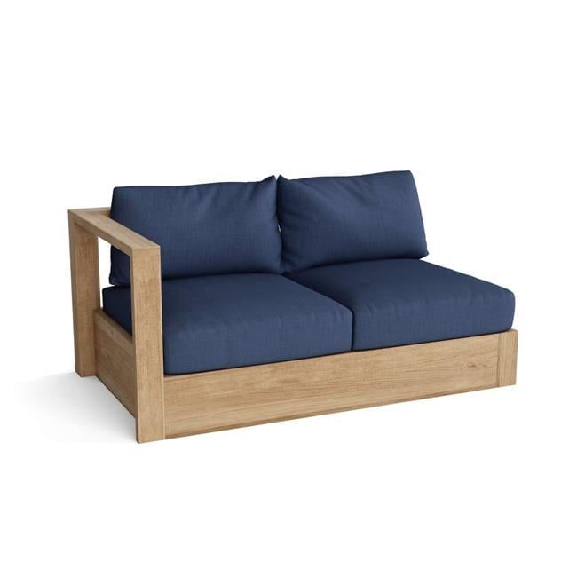 Solid Teak Right-Facing Loveseat with Blue Sunbrella Cushions