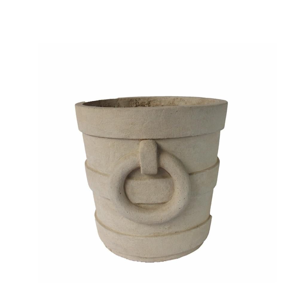 Aztec White Cast Limestone Round Medium Planter