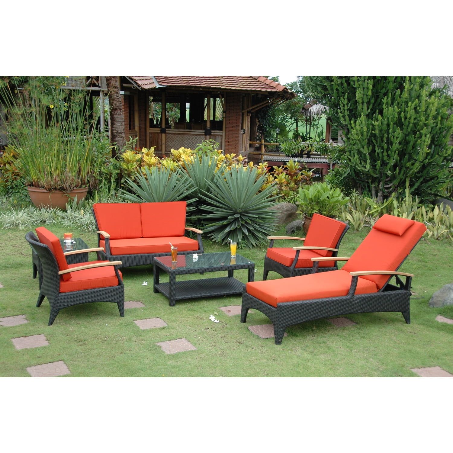 Terracotta and Black Aluminum 6-Piece Outdoor Seating Set