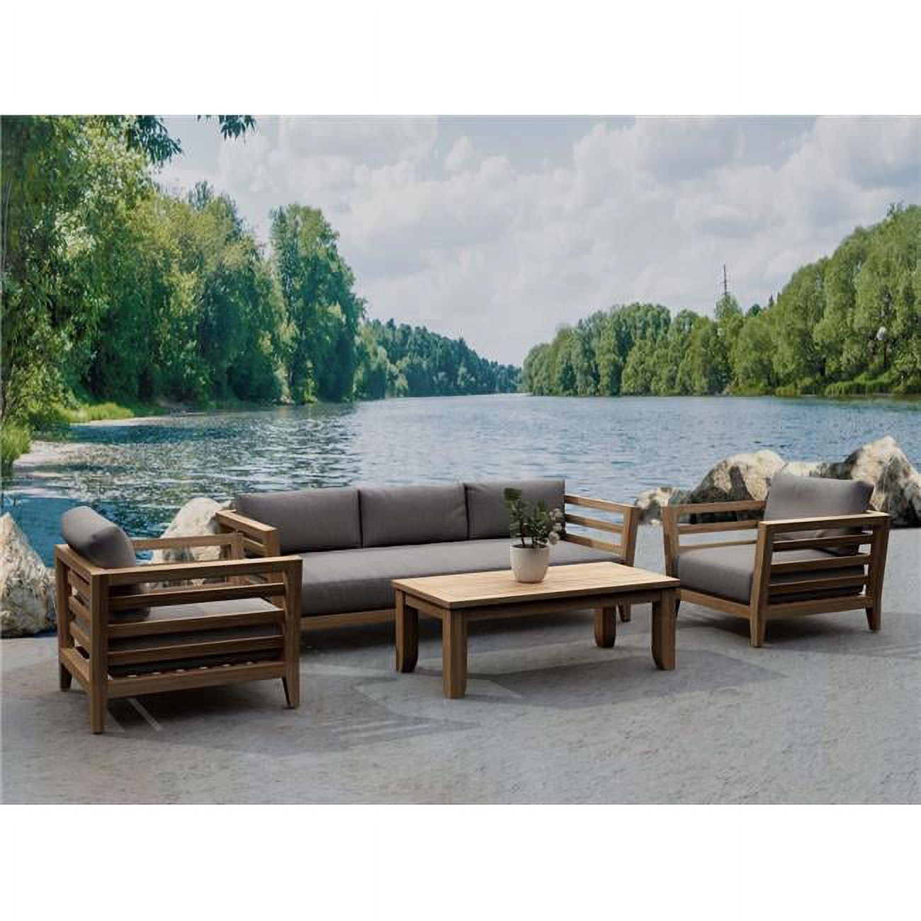 Cordoba 4-Piece Teak Outdoor Conversation Set with Gray Cushions