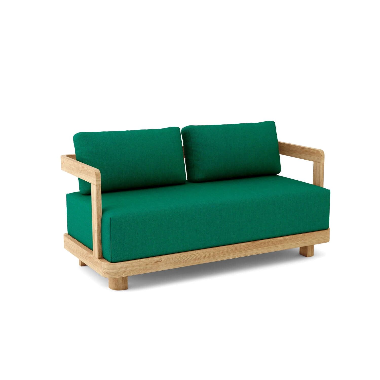 Granada Natural Teak Loveseat with Green Cushions