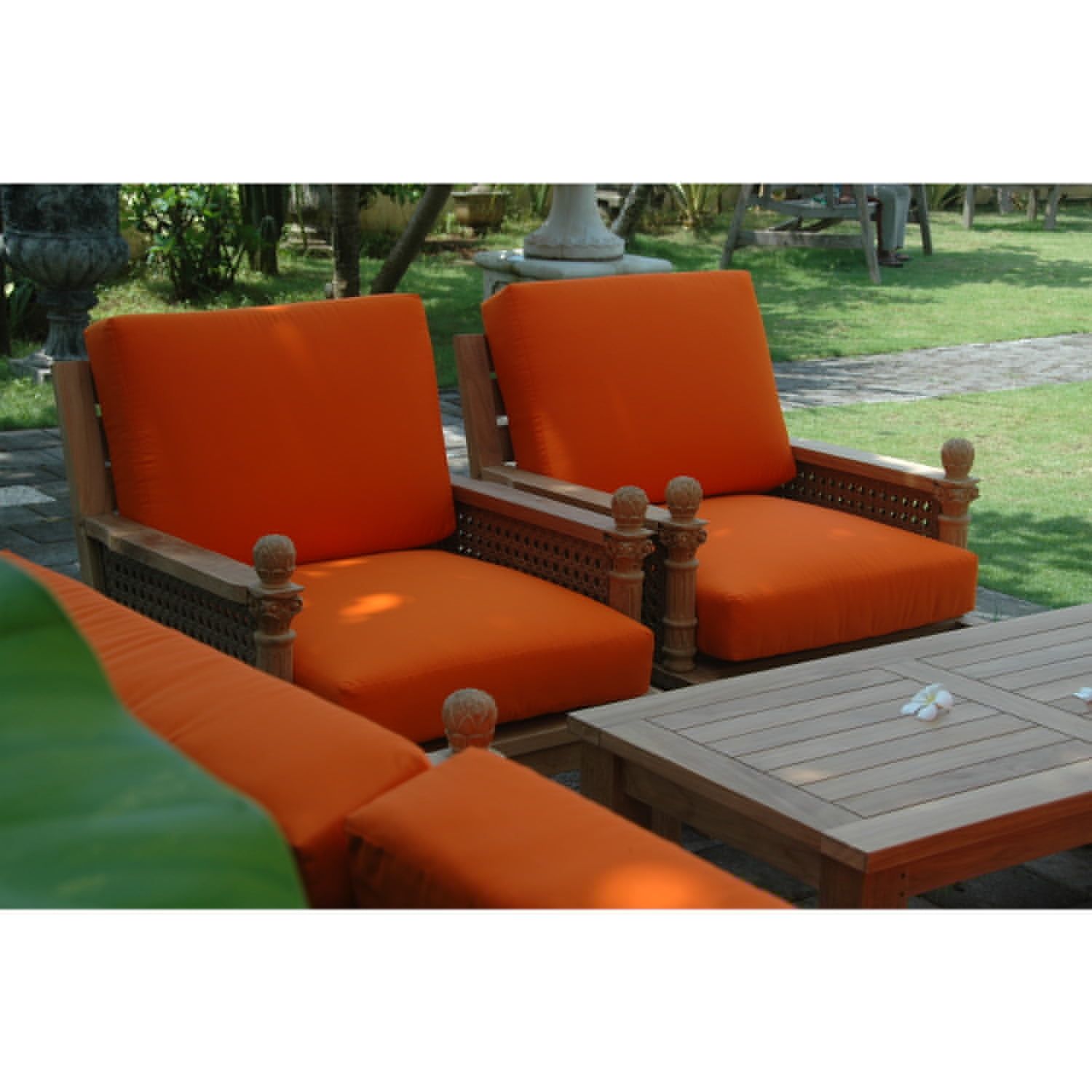 Luxe Teak 7-Piece Outdoor Modular Set with Orange Cushions