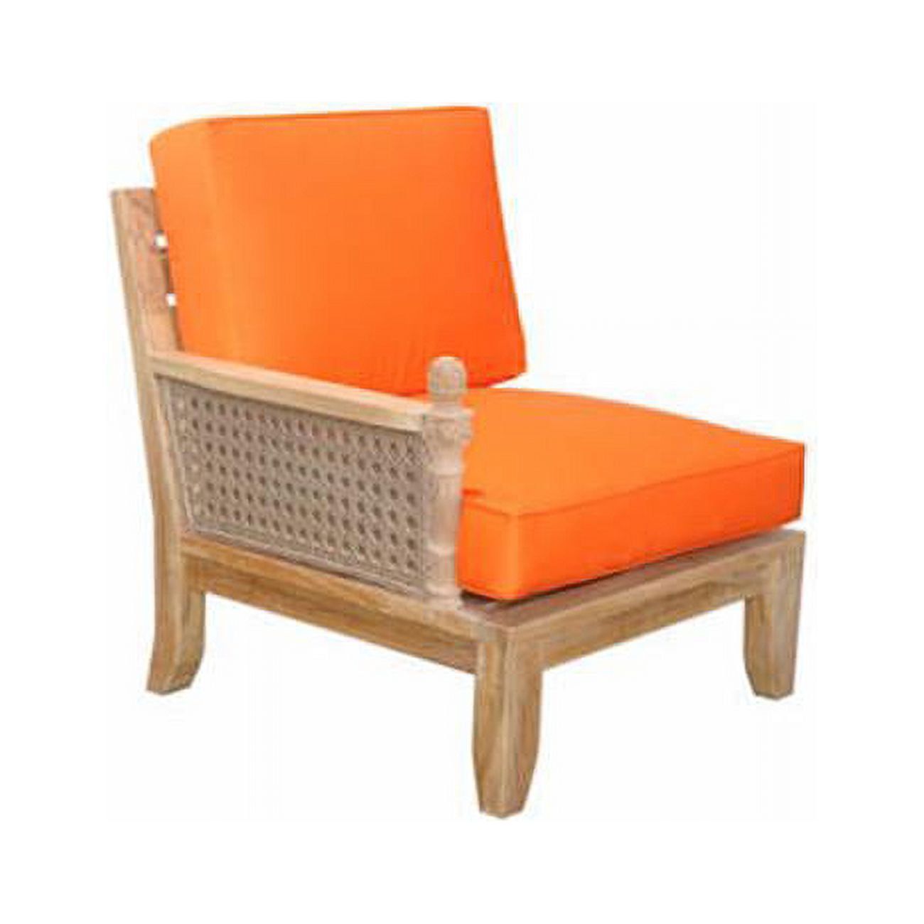 Teak and Rattan Outdoor Lounge Chair with Orange Cushions