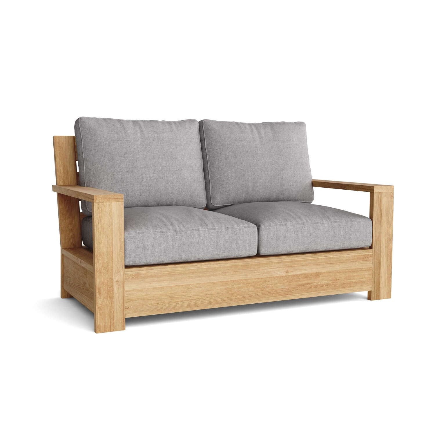 Natural Teak Wood Loveseat with Gray Cushions