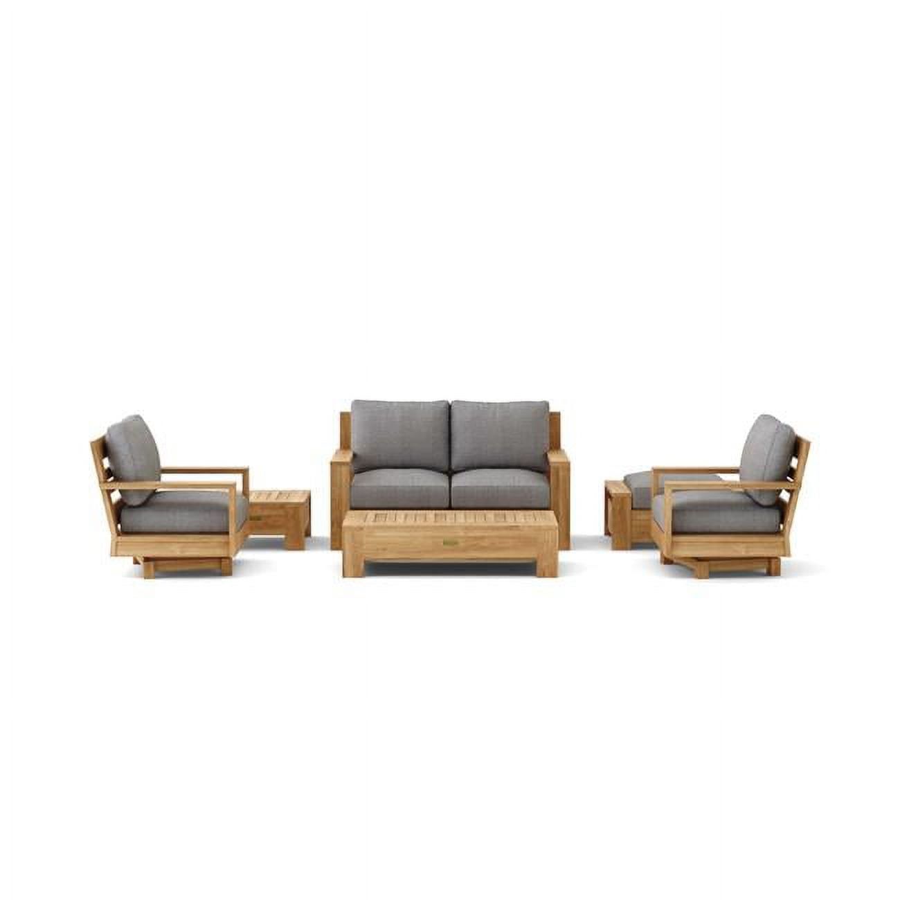 Natural Teak 6-Piece Deep Seating Set with Gray Cushions