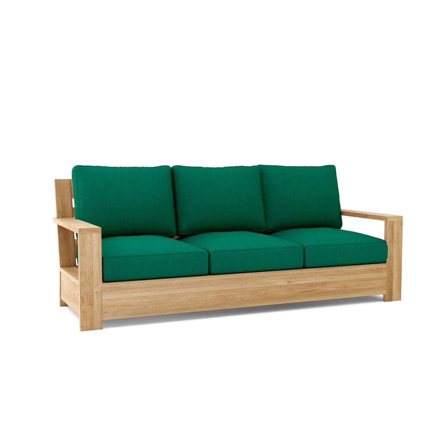 Madera Teak Three-Seat Sofa with Green Cushions