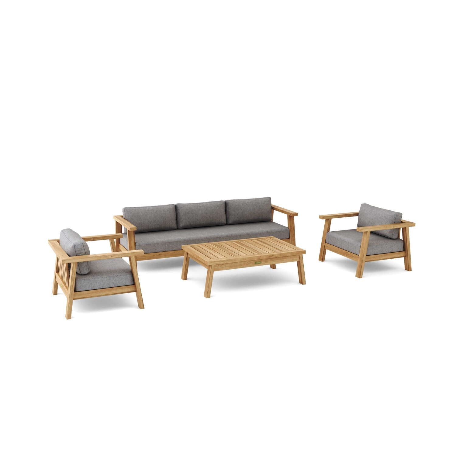 Natural Teak 5-Person Deep Seating Set with Gray Cushions