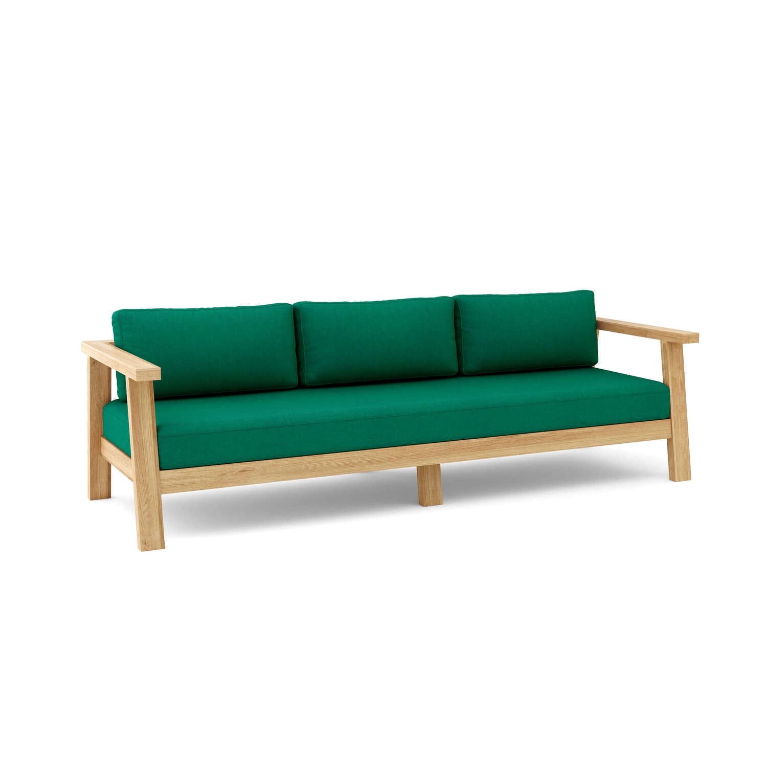 Palermo Natural Teak Three-Seat Outdoor Sofa with Green Cushions