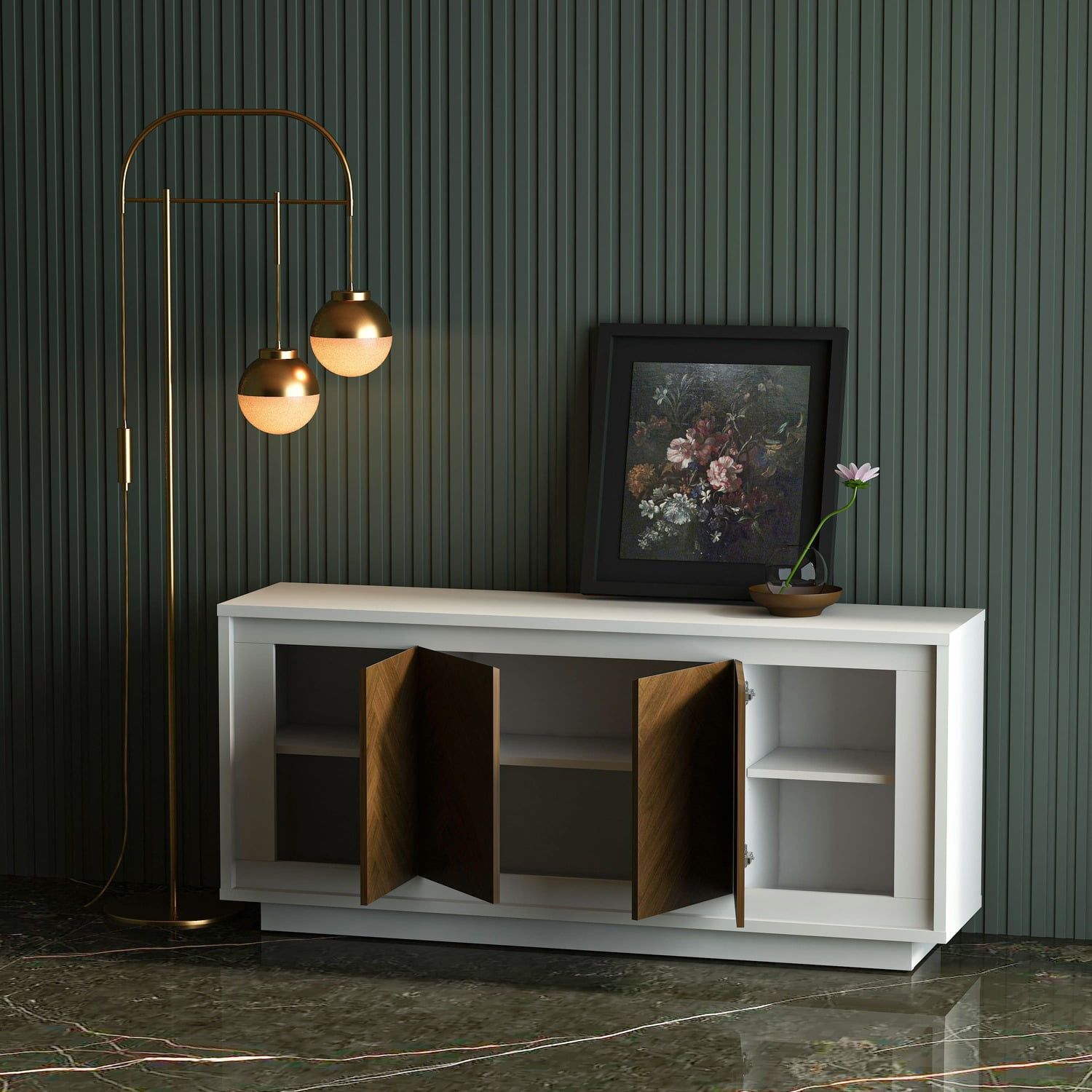 Paraggi 71'' White and Walnut MDF Sideboard