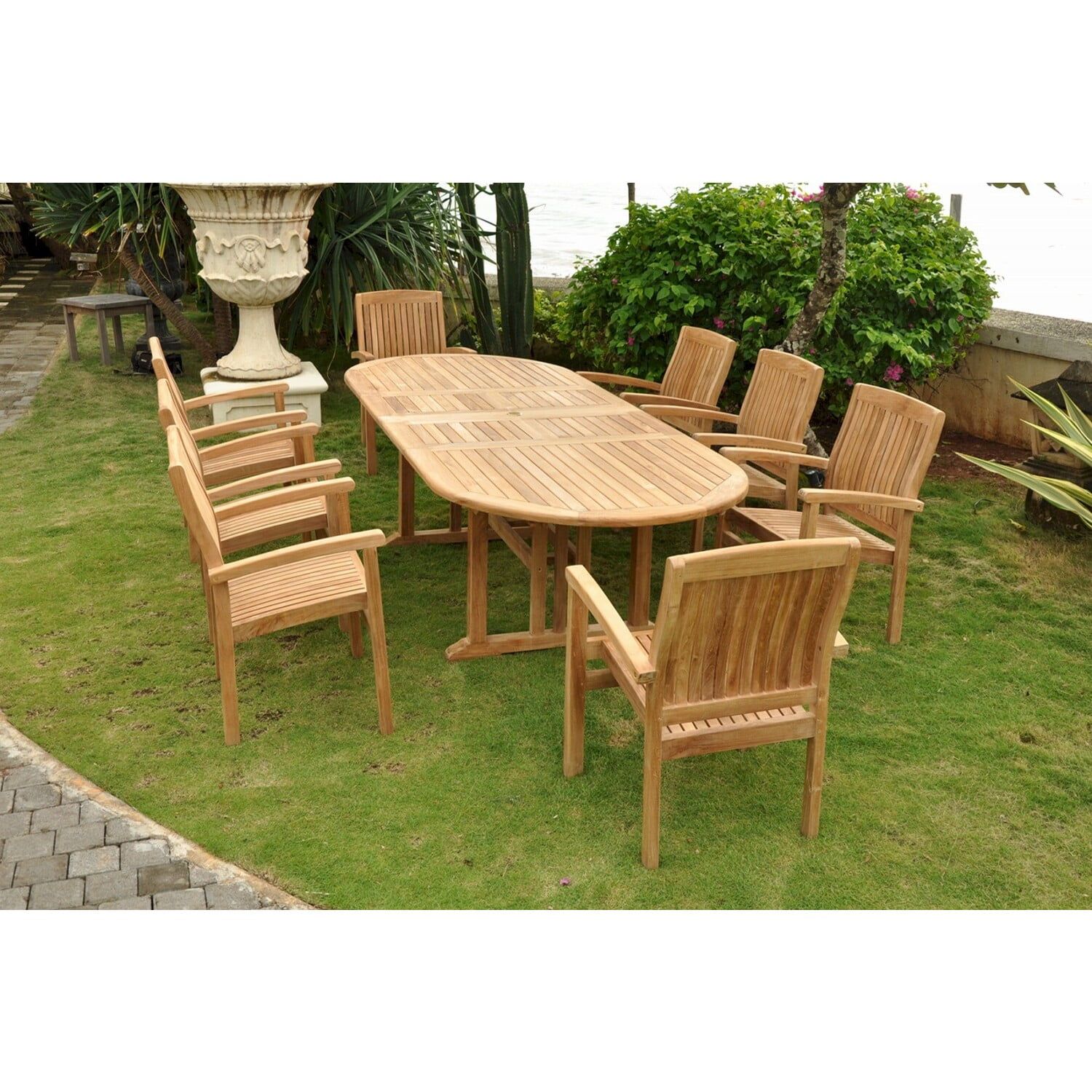 Natural Teak 8-Person Oval Outdoor Dining Set