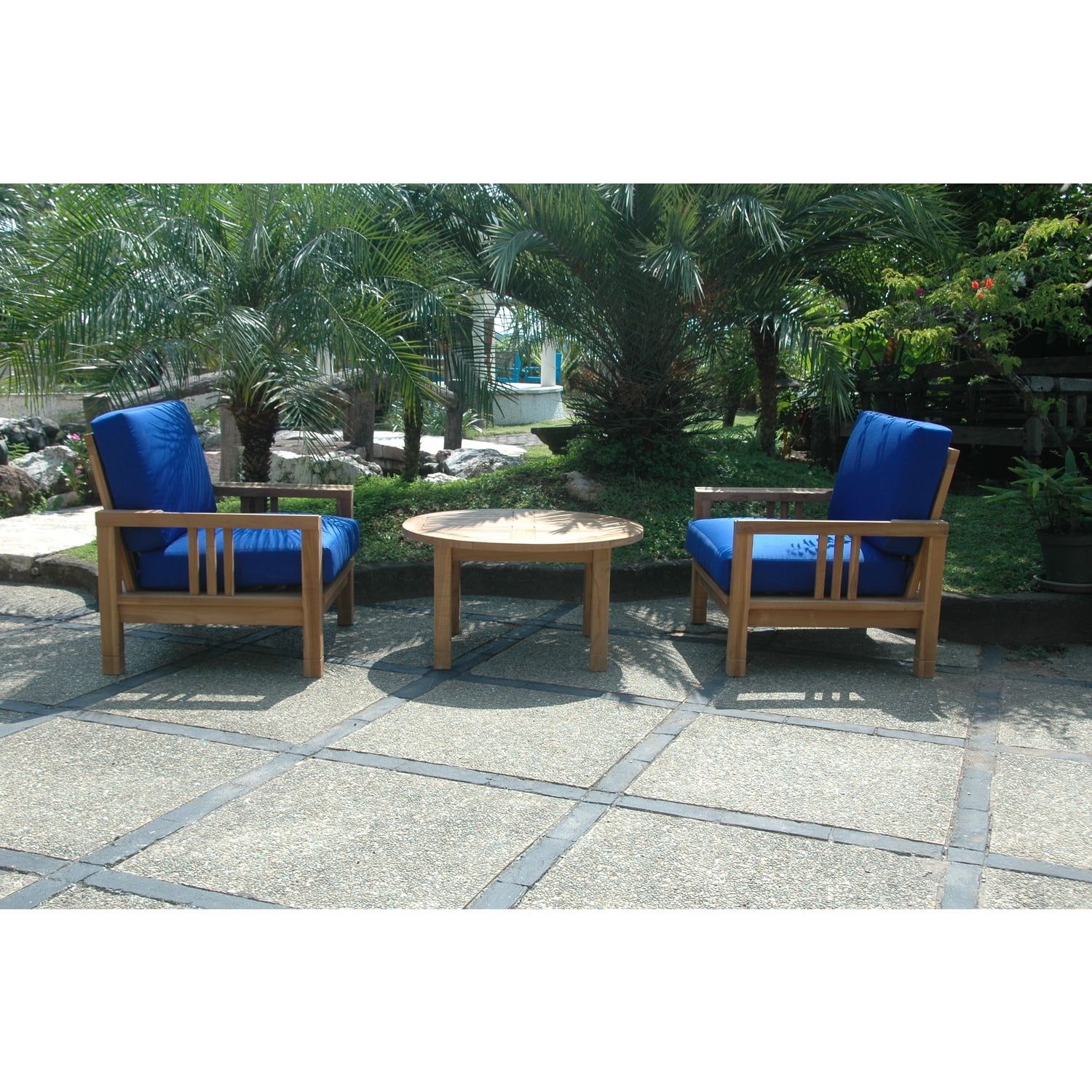 SouthBay 3-Piece Teak Outdoor Seating Set with Blue Cushions