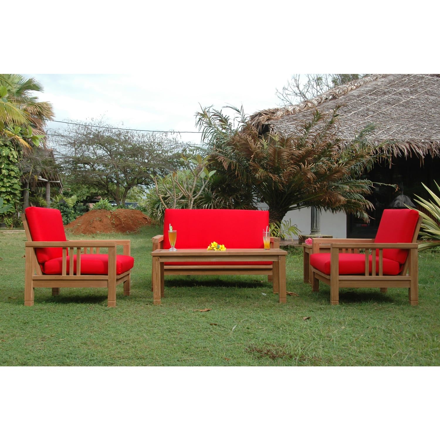 SouthBay 5-Piece Red Teak Outdoor Seating Set