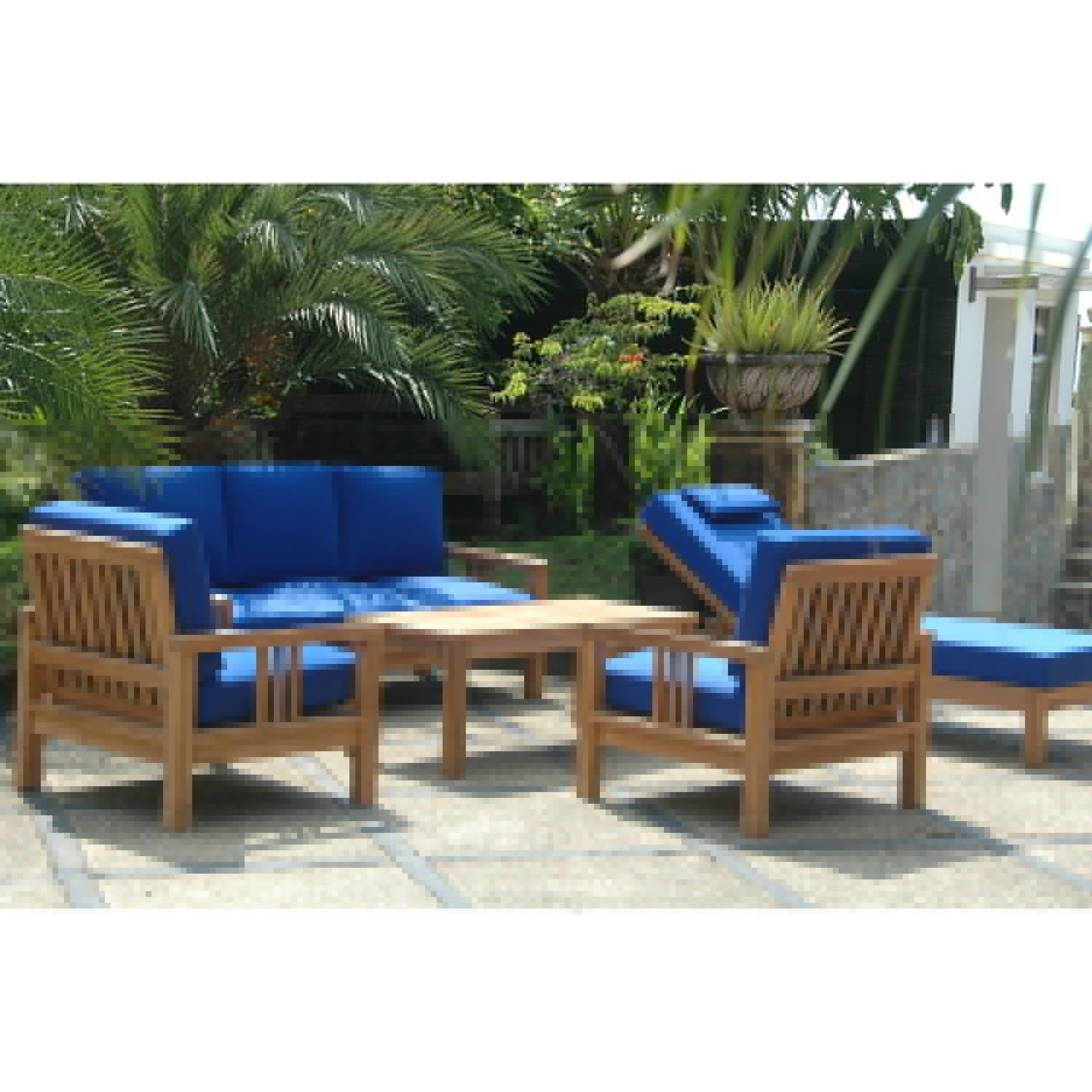 Southbay 6-Piece Teak Outdoor Seating Set with Blue Cushions