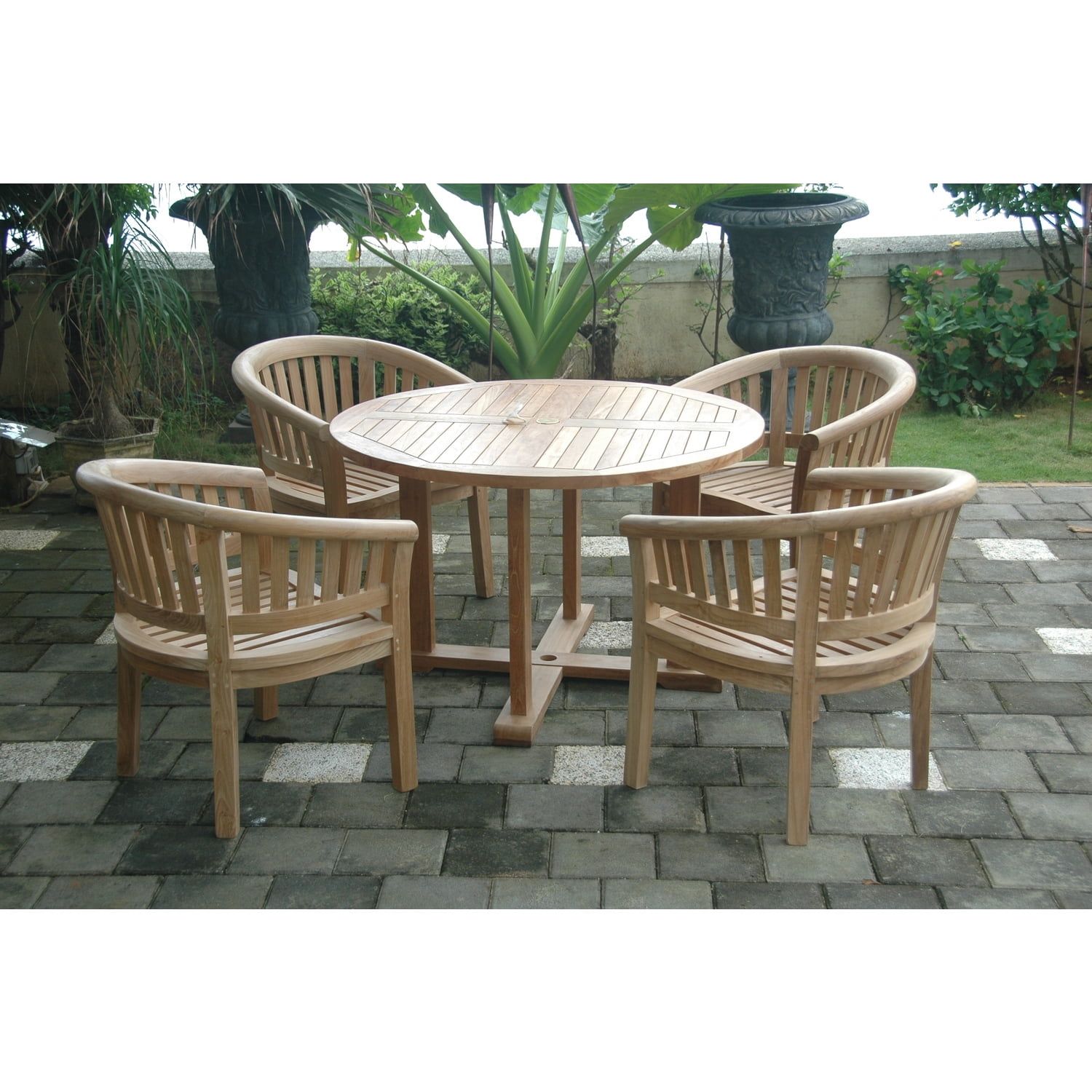 Natural Teak 4-Person Round Outdoor Dining Set