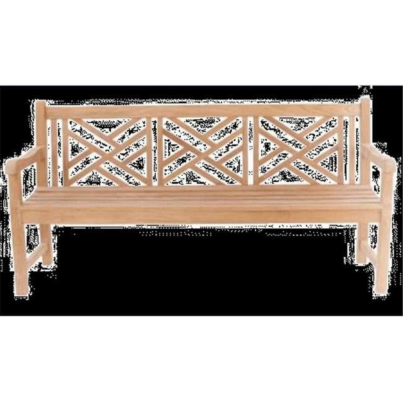 Vilano 3-Seater Smooth Teak Outdoor Bench with Crisscross Back