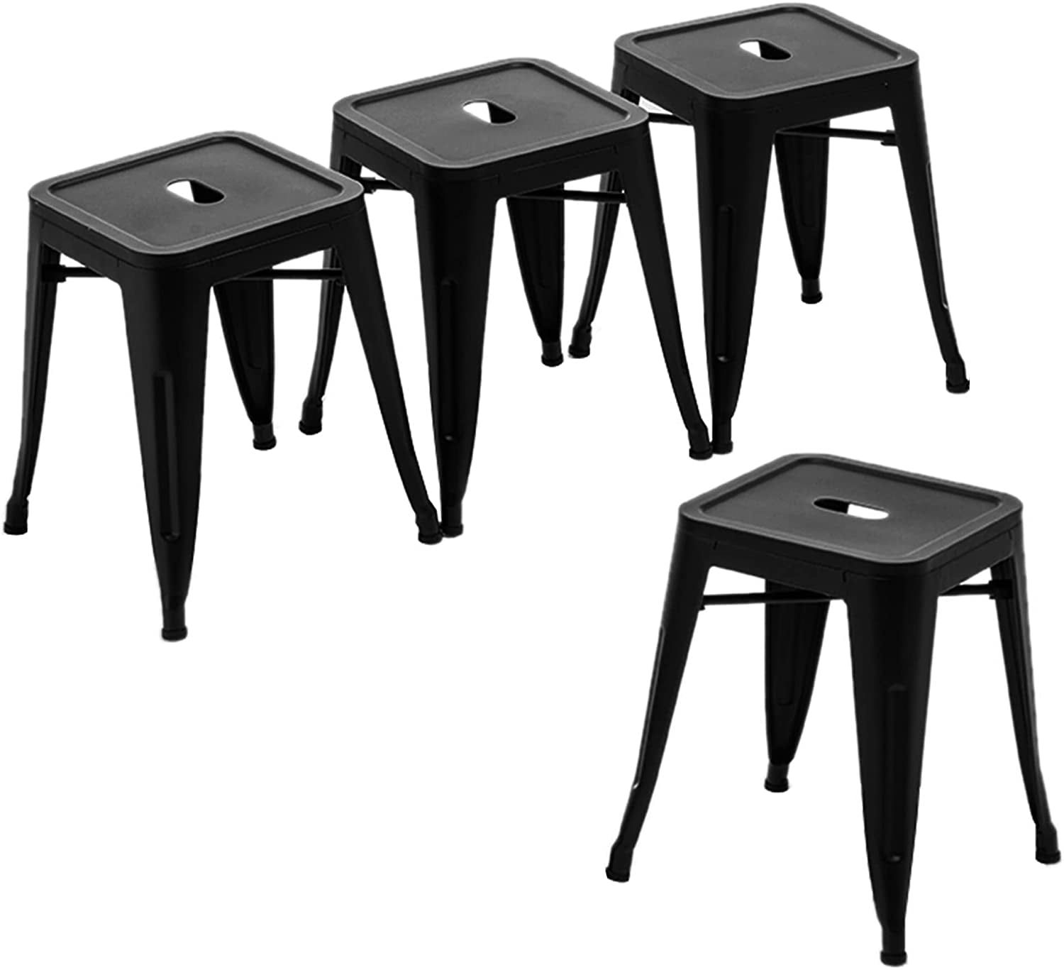 18" Black Industrial Backless Metal Stools, Set of 4