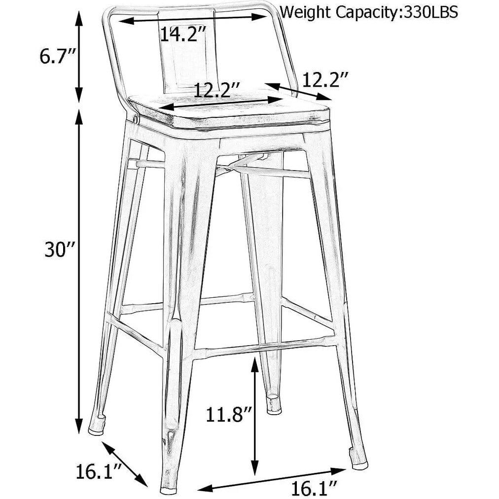 Set of 4 Black Metal Bar Stools with Wooden Seats, 30-inch