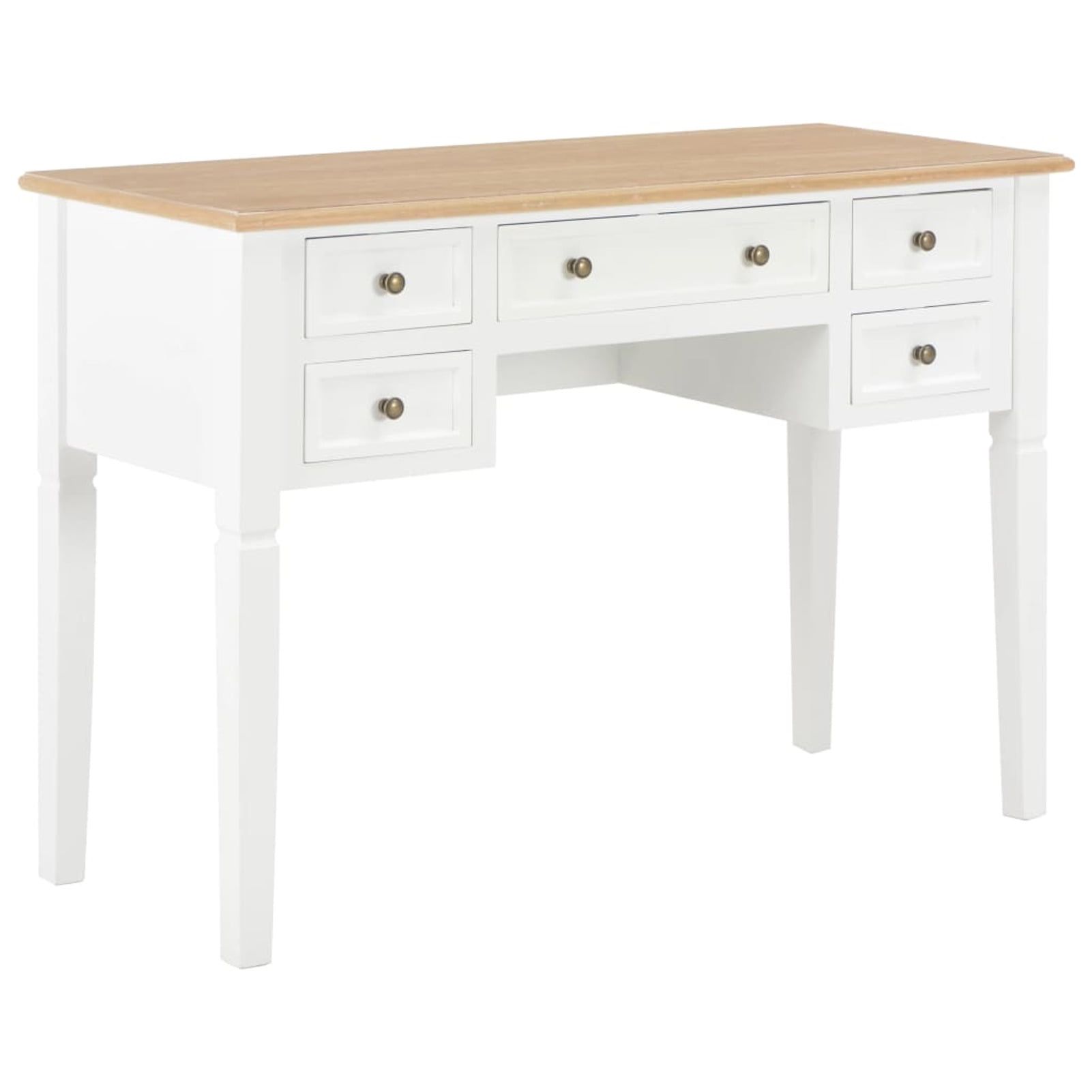 Romantic Study Writing Desk with Drawers in Brown and White