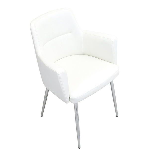 Andrew White Faux Leather Dining Accent Chair with Chrome Legs