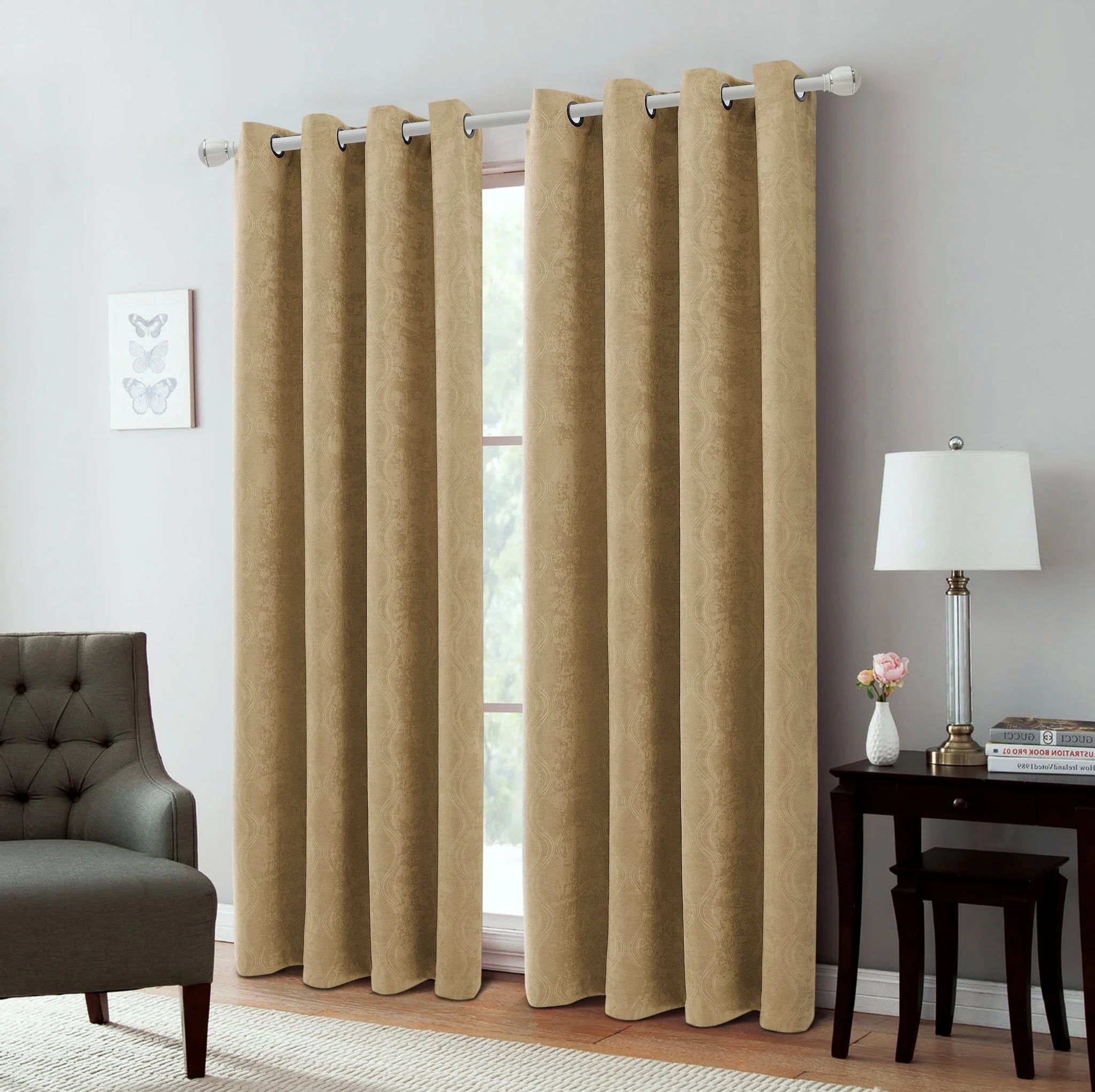 Taupe Blackout Grommet Polyester Indoor Drapes, 54x84 Inches