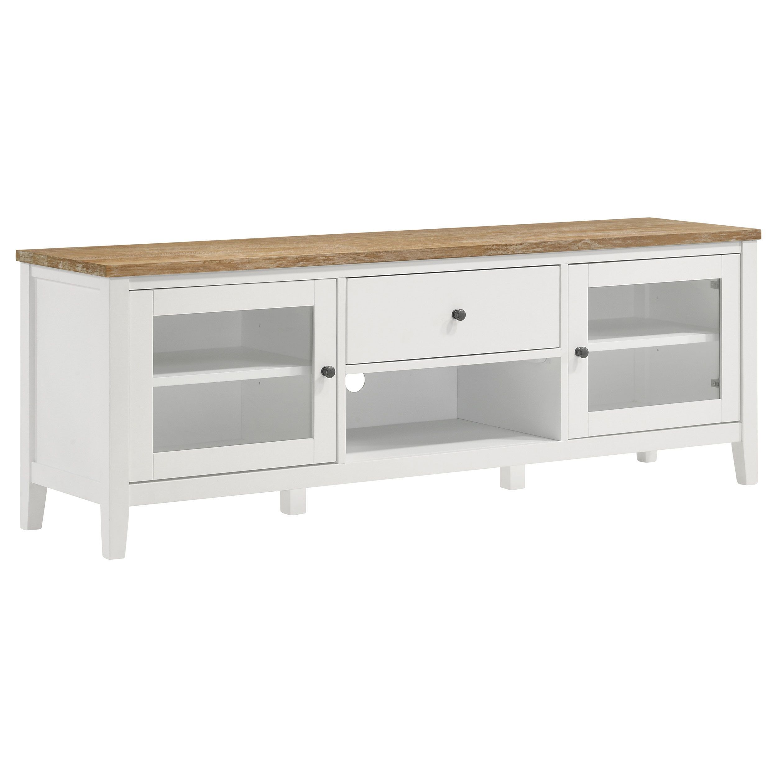 Angela 67" Brown and White Coastal TV Stand with Cabinet