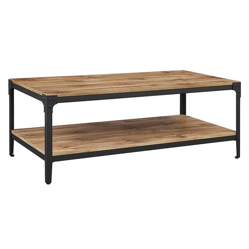 Rustic Barnwood Brown Rectangular Coffee Table with Metal Frame