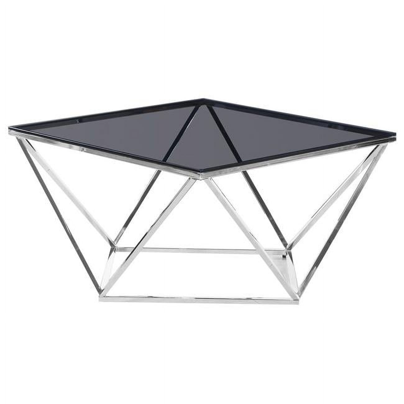 31.5" Smoked Glass and Silver Stainless Steel Square Coffee Table