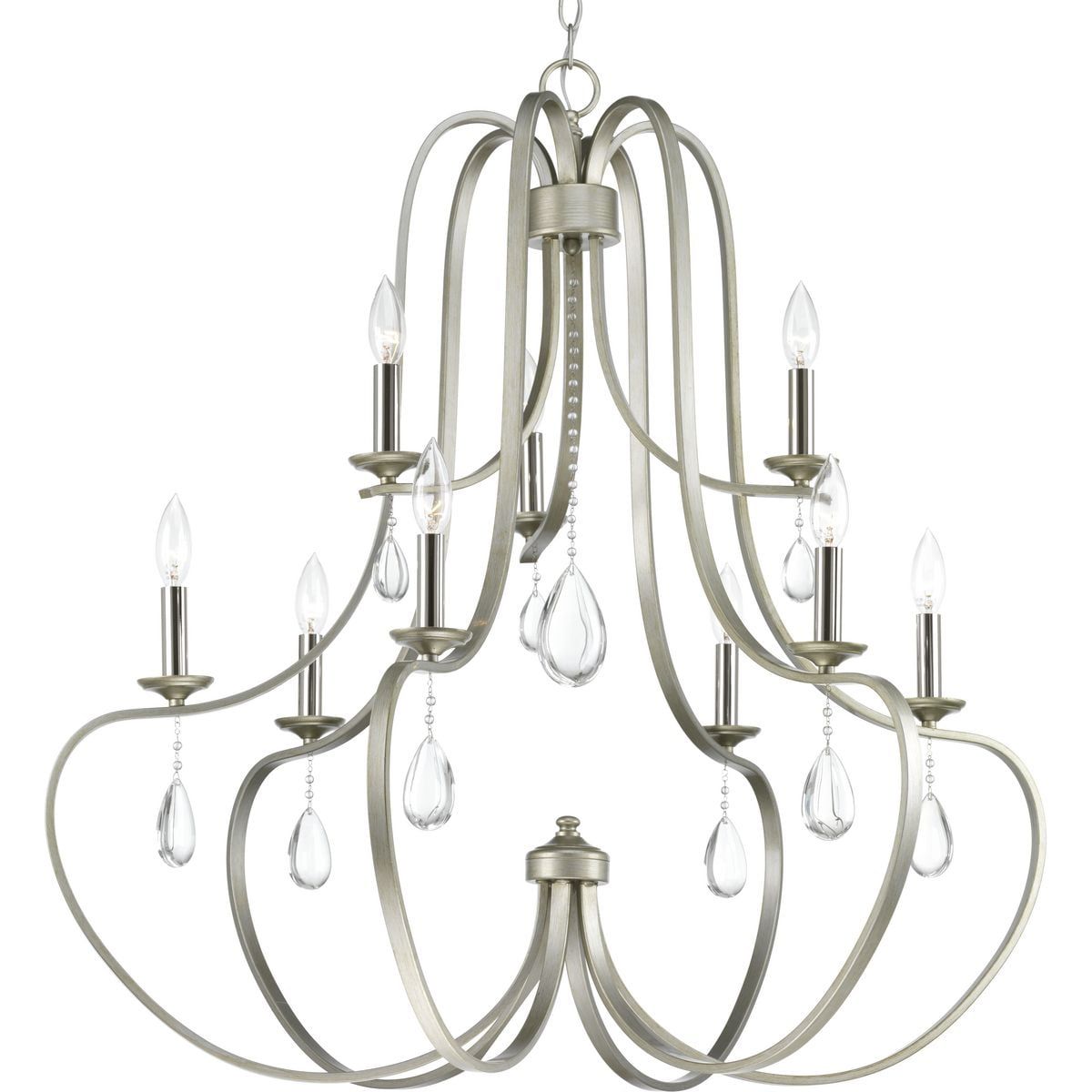 Antique Bronze Nine-Light Crystal Chandelier with Teardrop Accents