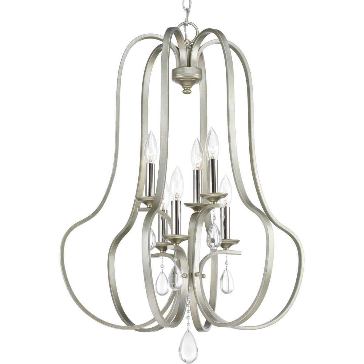 Anjoux Six-Light Antique Bronze Pendant with Crystal Accents