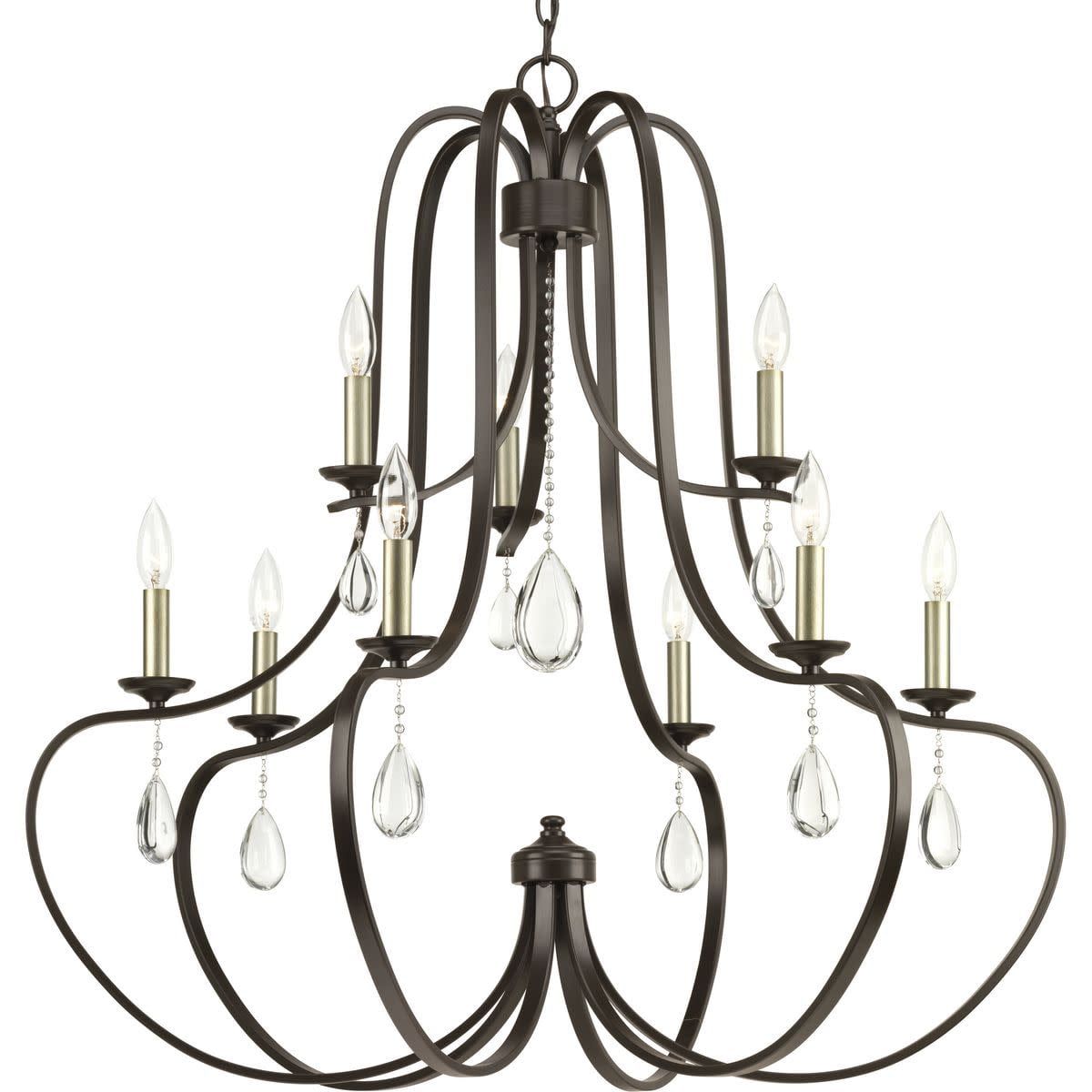 Antique Bronze Nine-Light Chandelier with Crystal Accents