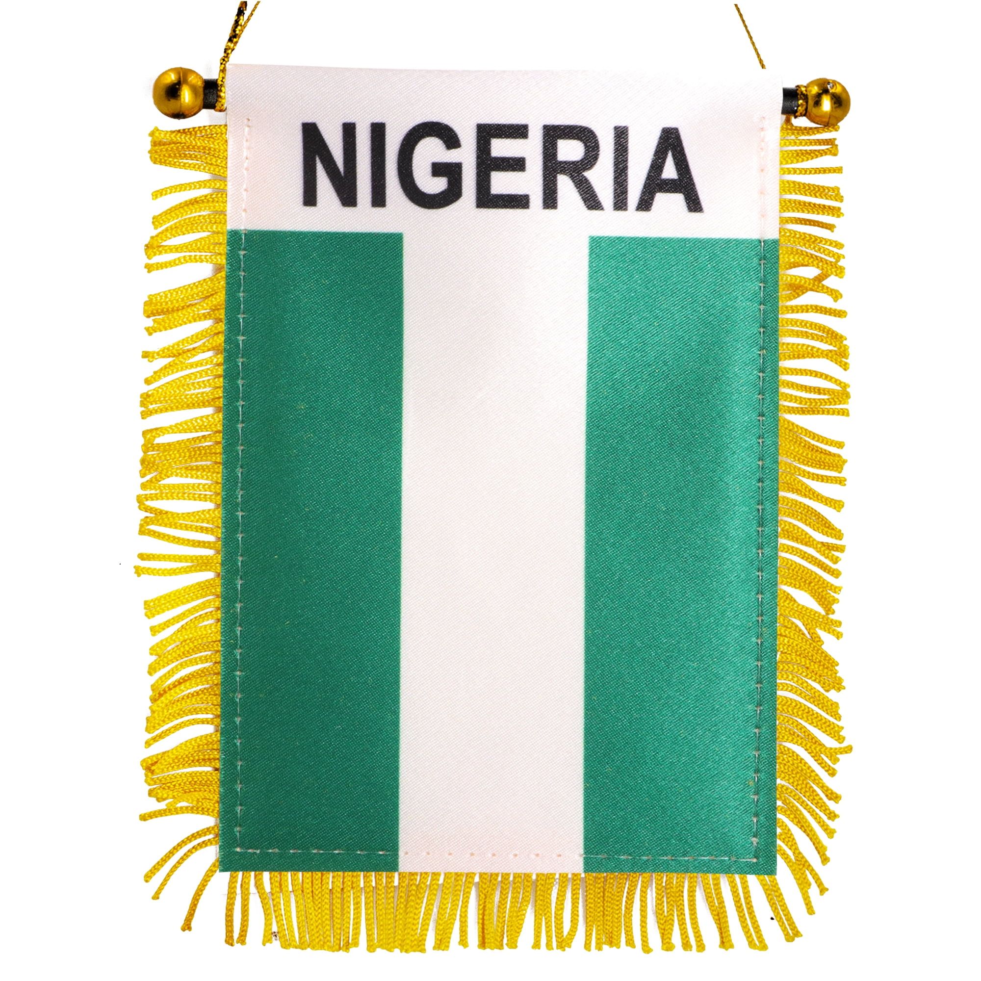 4 x 6 Inch Nigerian Flag with Gold Fringe for Car