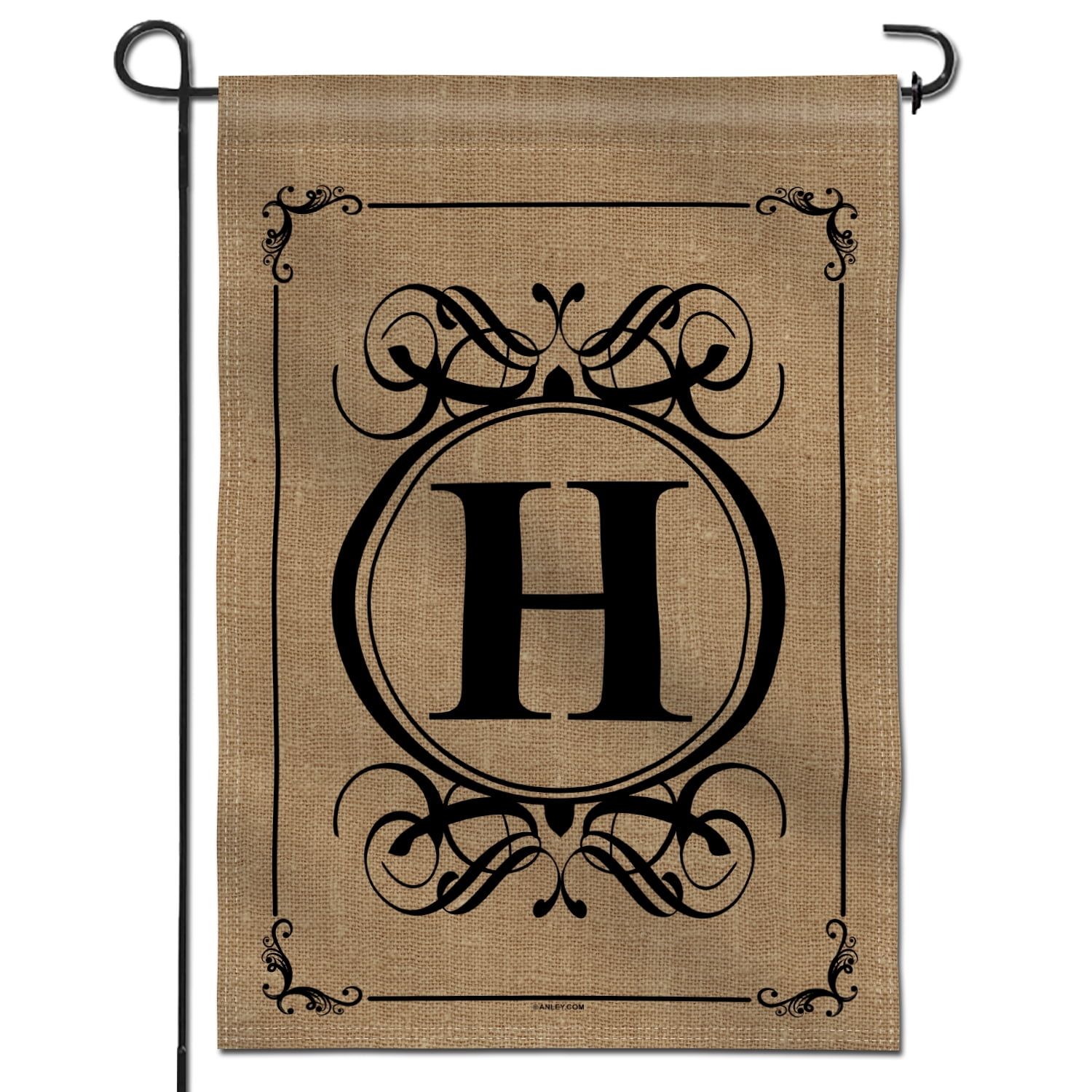 Monogram Letter H Black and Beige Garden Flag