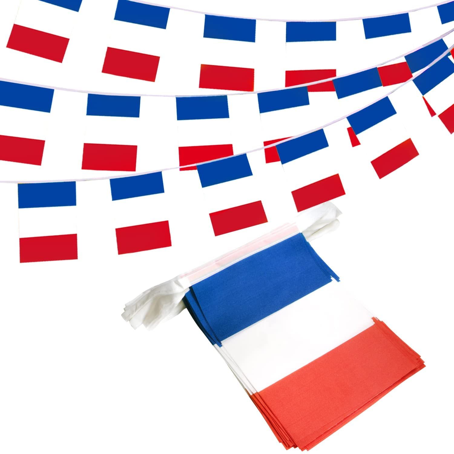 French Flag String Banner for Outdoor Events, 33 Feet 38 Flags