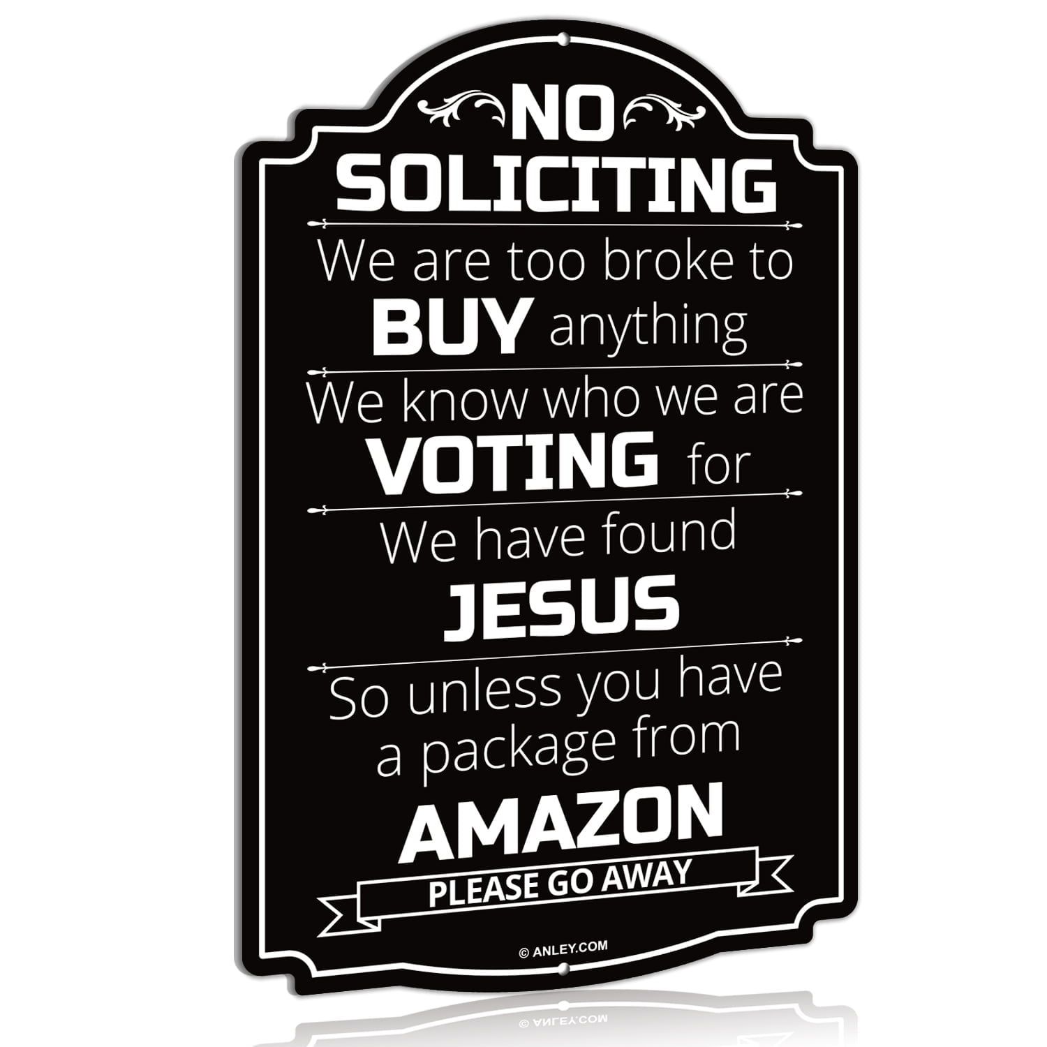 Black and White Aluminum No Soliciting Sign 12" x 8"