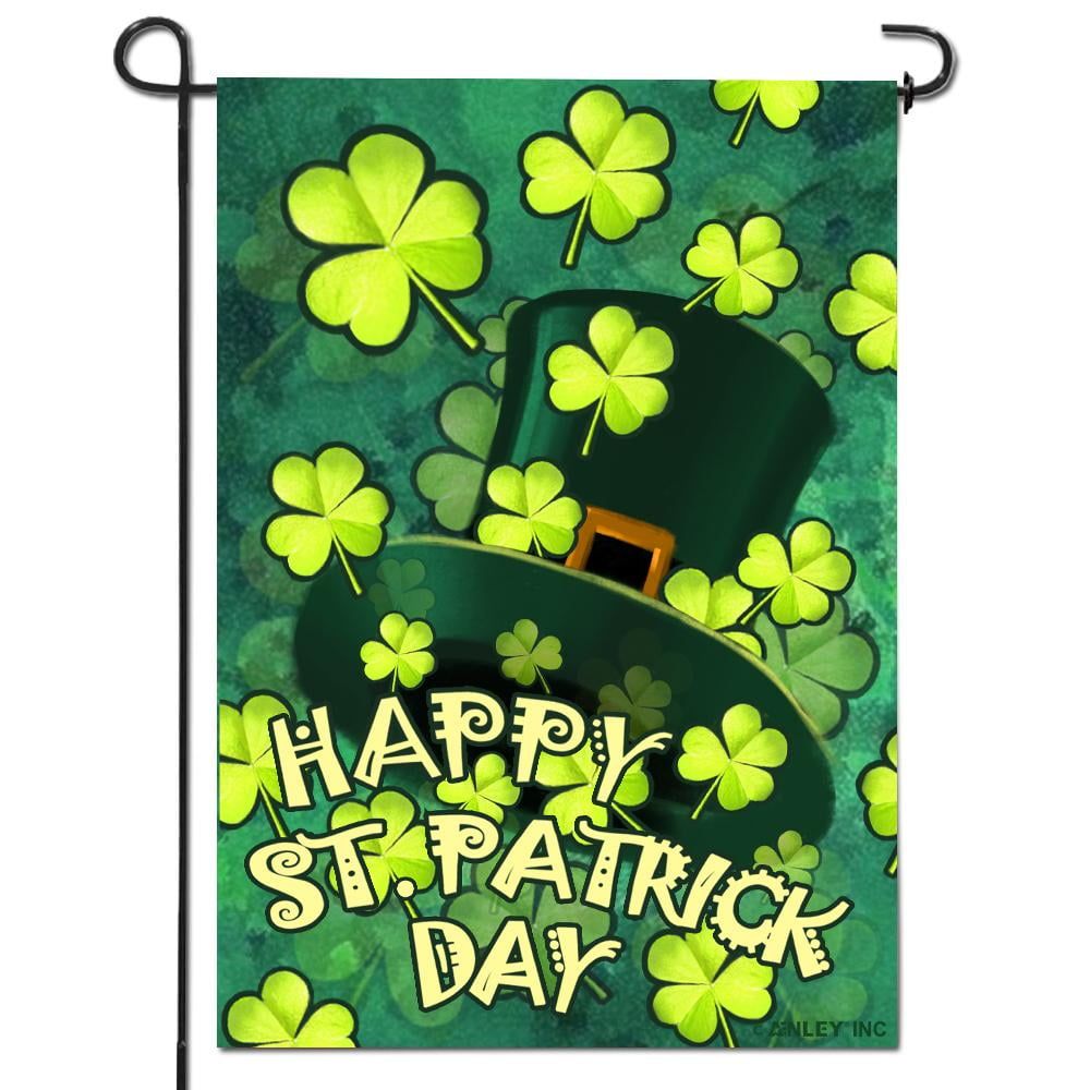 Happy St. Patrick's Day Green Hat and Clover Garden Flag