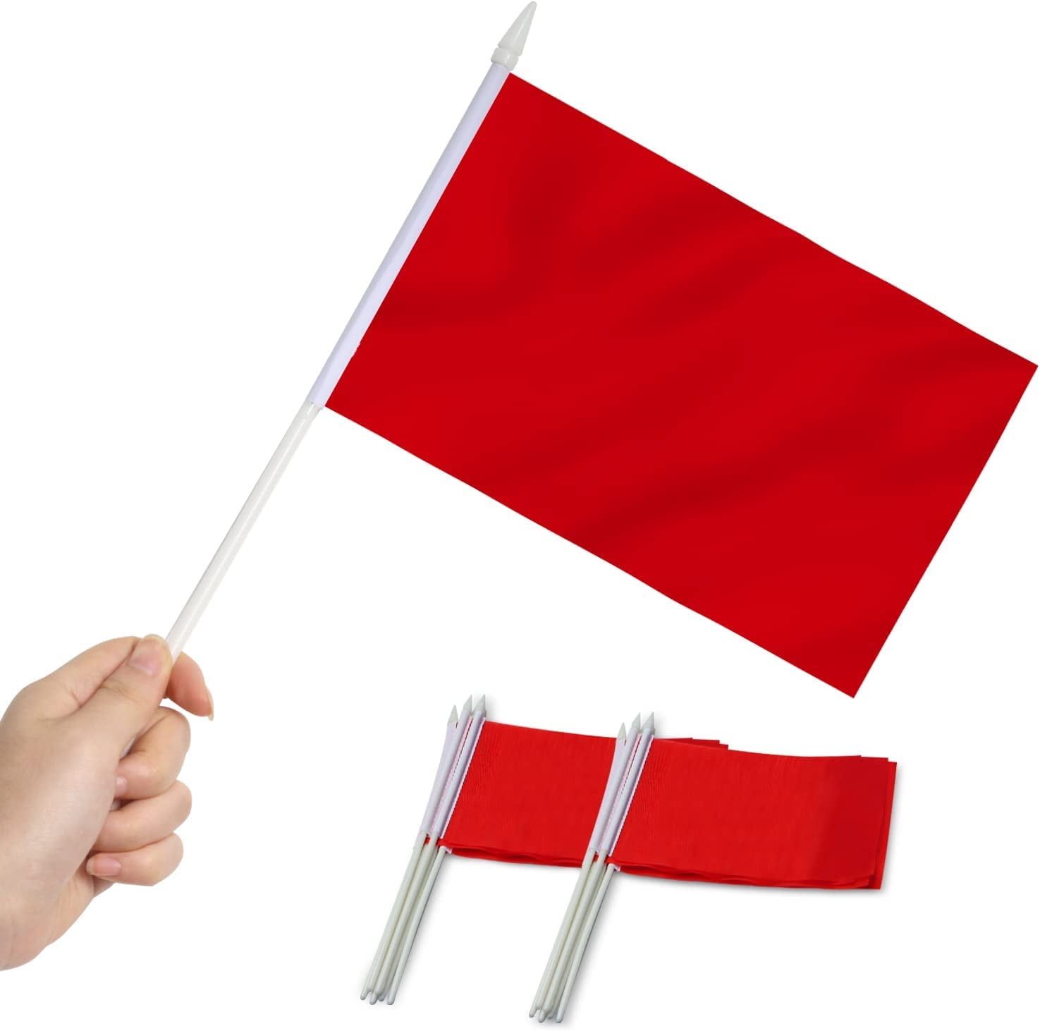 Red Polyester Handheld Mini Flags with Plastic Sticks, 12-Pack