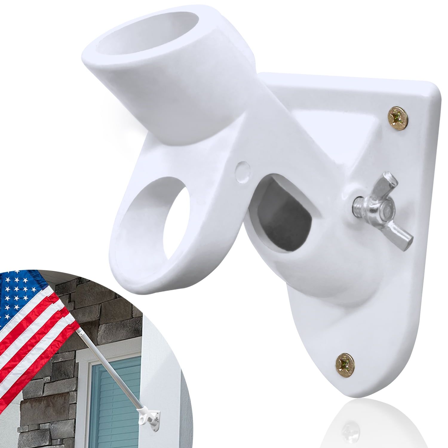 White Cast Iron Two-Position Flag Pole Holder Bracket