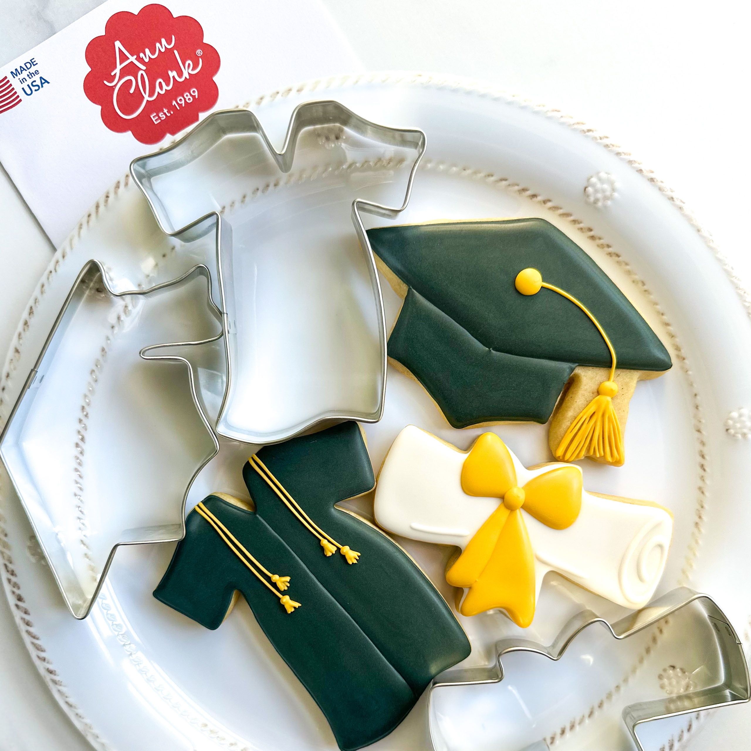 Graduation Cap, Gown, and Diploma Metal Cookie Cutter Set