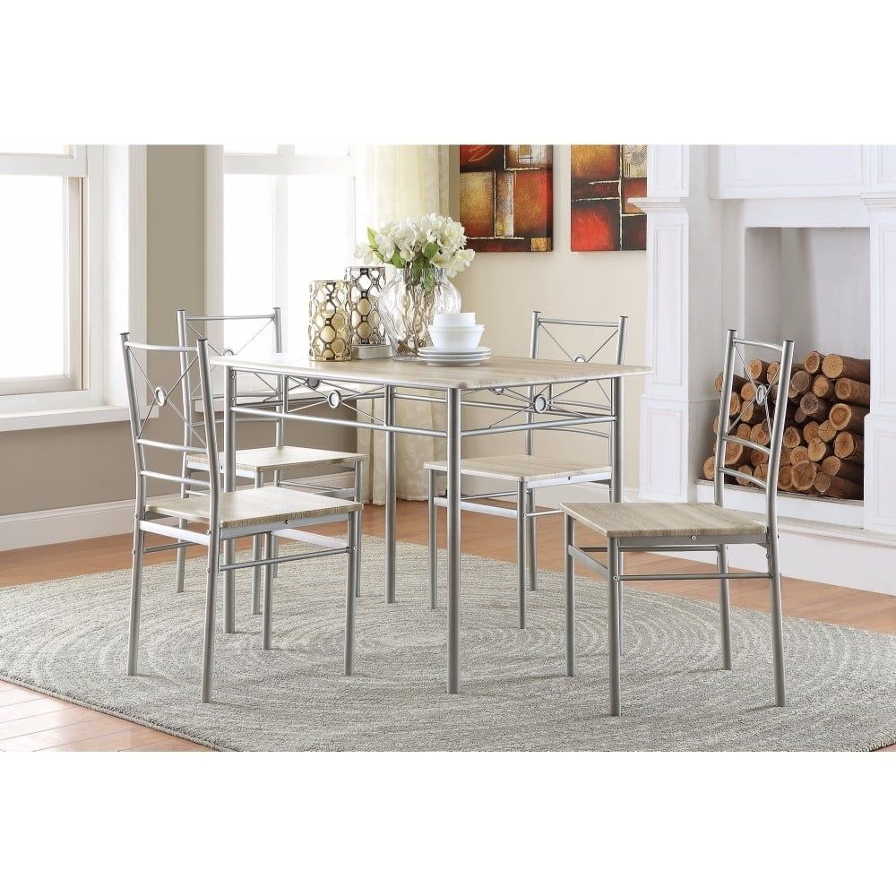 Transitional Silver and Brown 5-Piece Rectangular Dining Set