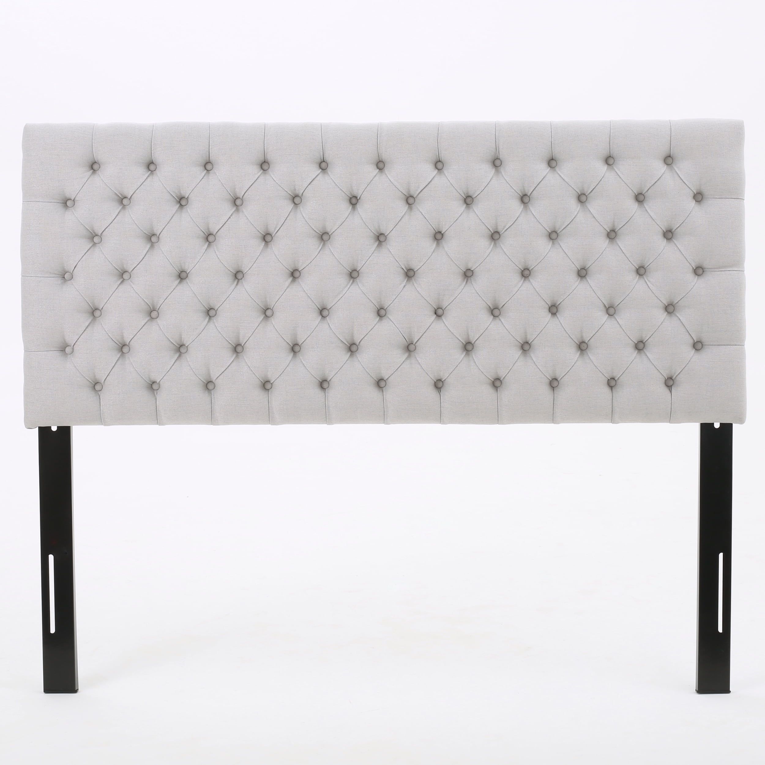 Light Grey Tufted Upholstered Full Headboard with Birch Frame