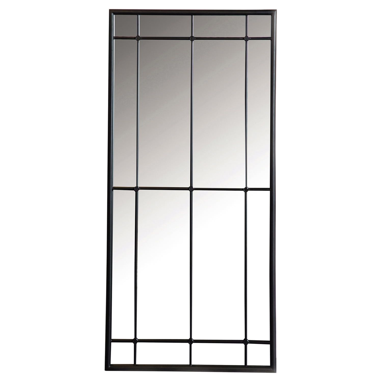 Transitional Black Wood Rectangular Window Pane Mirror 23.75" x 52"