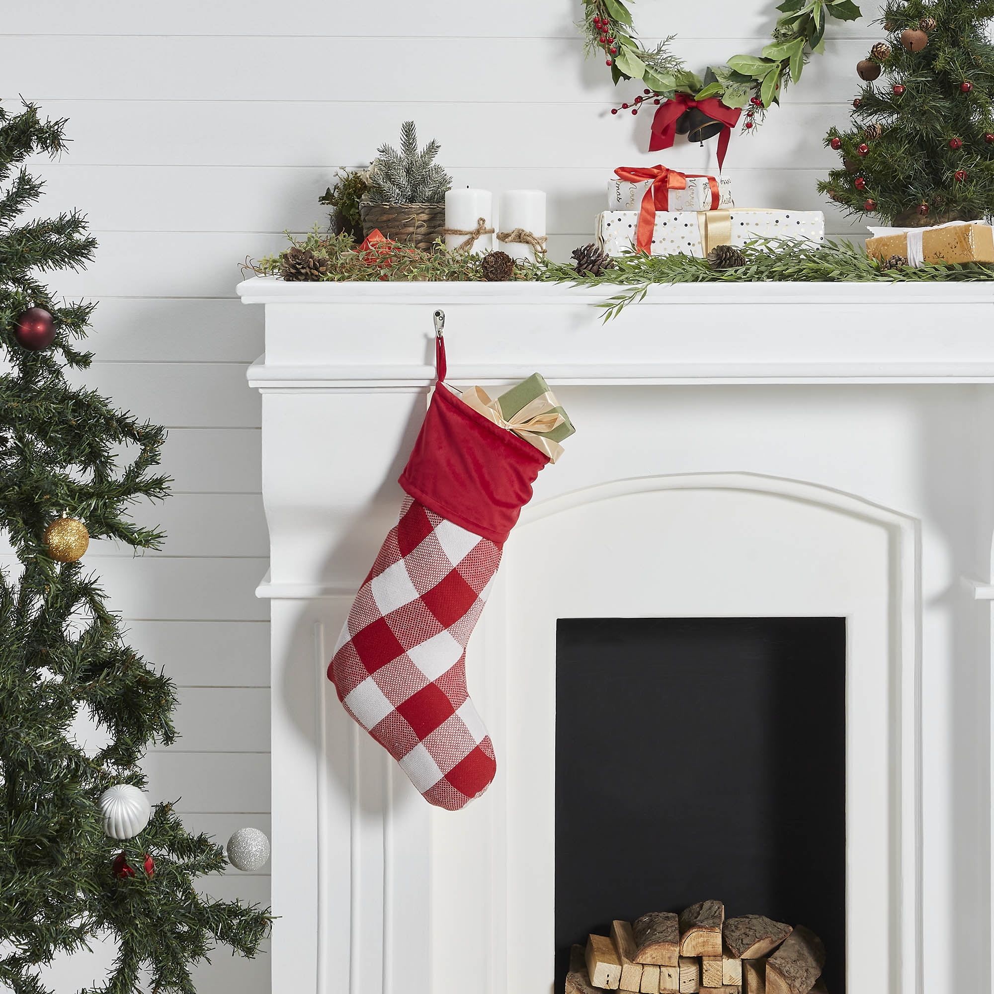 Annie Red and White Checkered Christmas Stocking 12x20