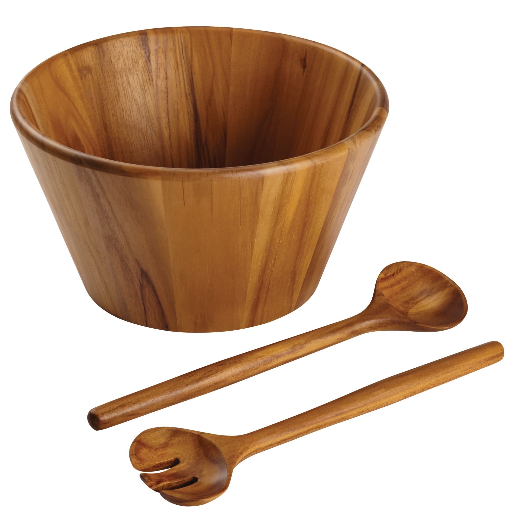 Teak Wood 3-Piece Salad Serving Set with Bowl