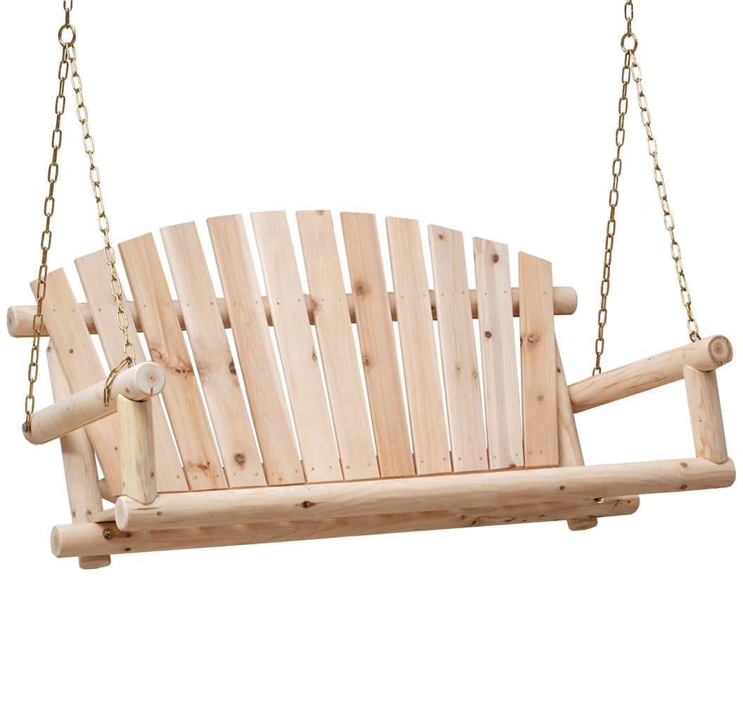 Unfinished Natural Wood 4-Foot 2-Seater Porch Swing with Chains