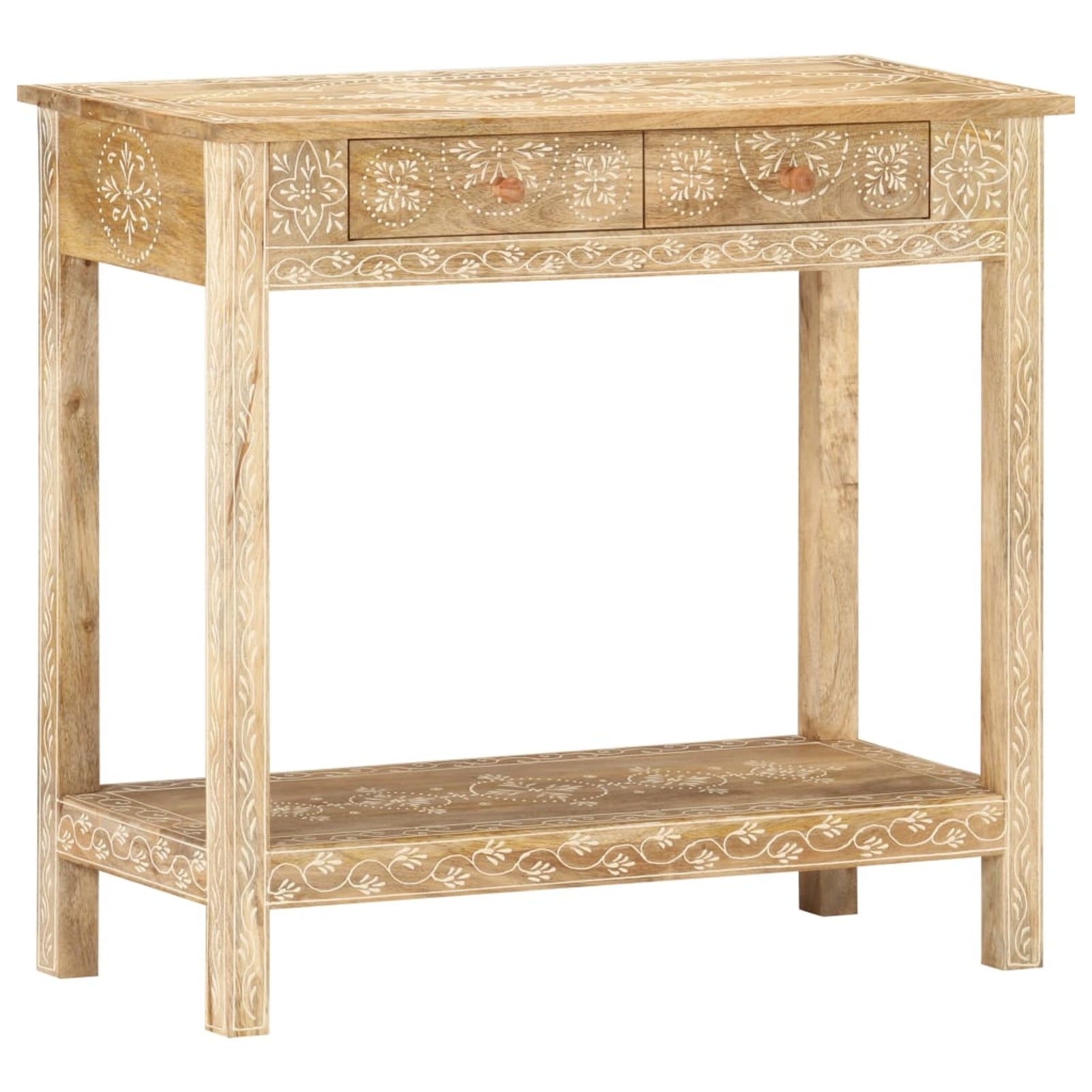 Natural Mango Wood Console Table with Storage Drawers