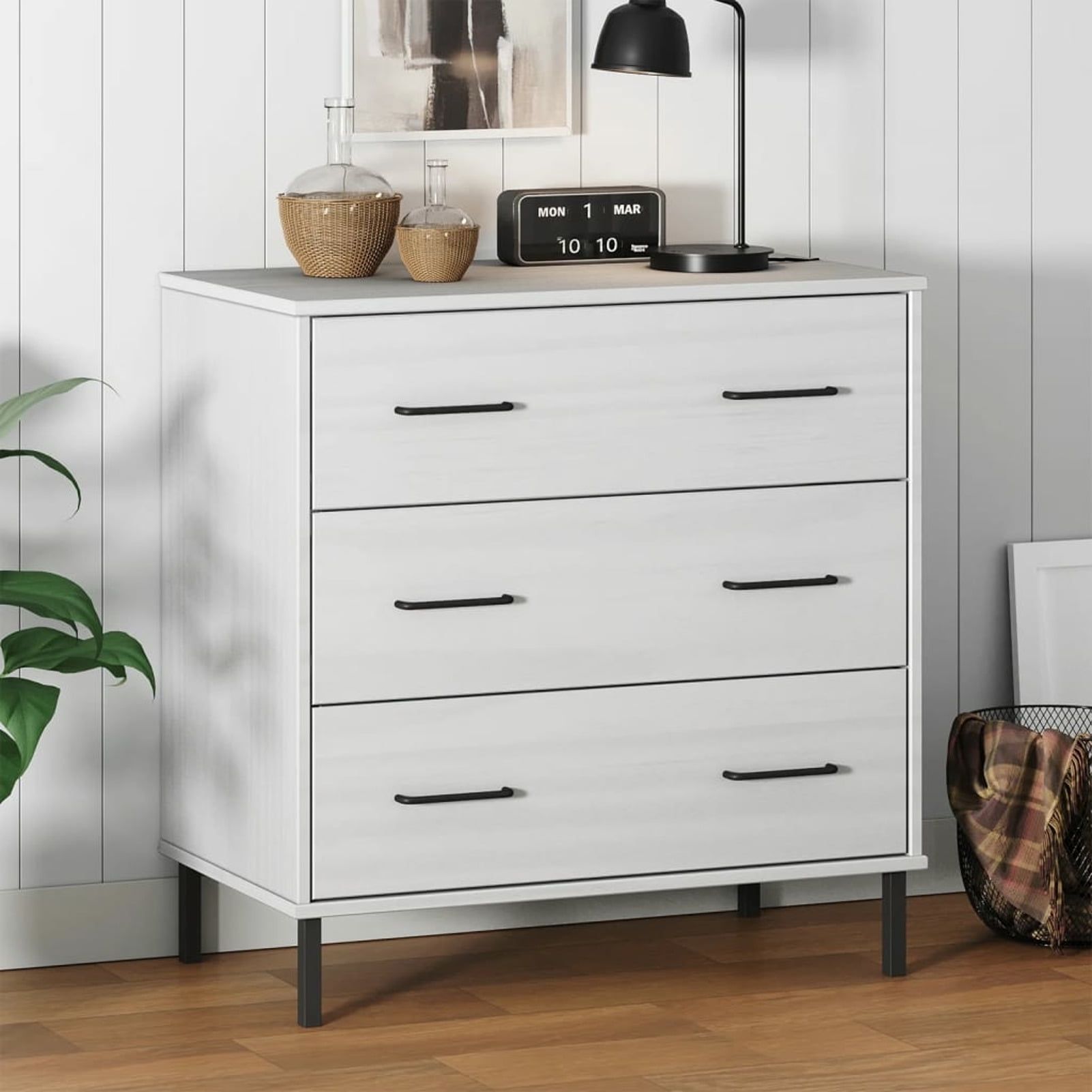 Oslo Industrial White Pine Wood Sideboard with Metal Legs