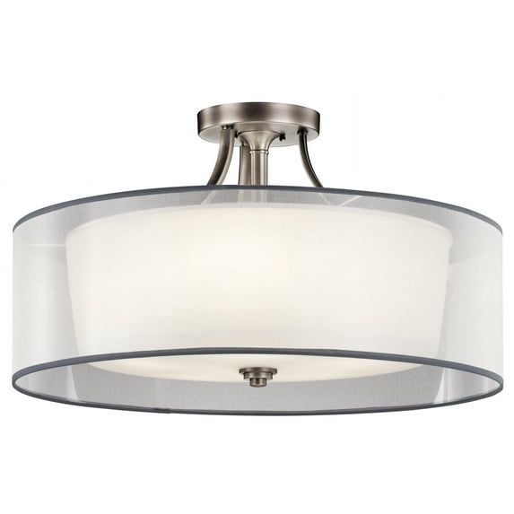 Antique Pewter 28" Glass Drum Semi-Flush Ceiling Light