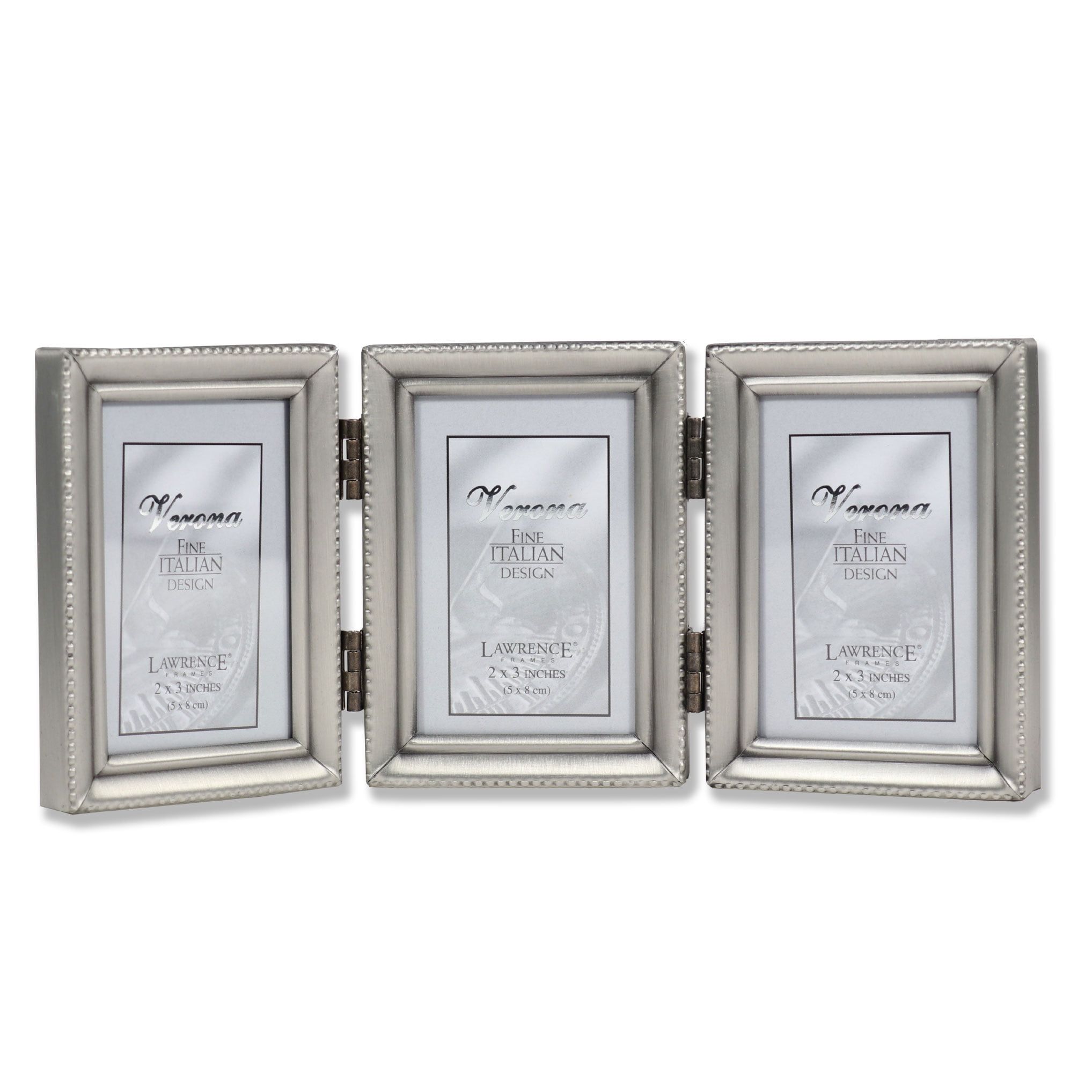 Antique Pewter Triple Hinged 2x3 Picture Frame with Beaded Edge