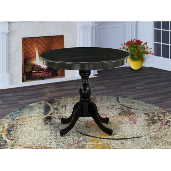 Round Black Wood Pedestal Dining Table, 36 Inch